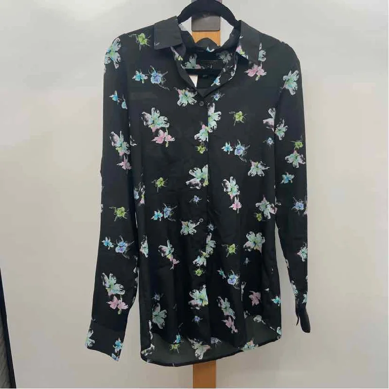 Banana Republic Women's Size MT Gray Floral Long Sleeve Shirt