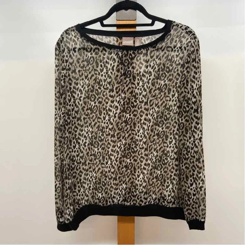 Chico's Women's Size L Khaki Leopard Long Sleeve Shirt