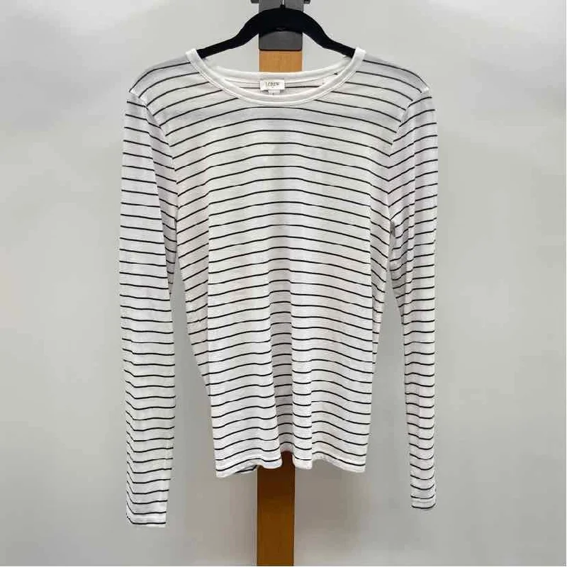 J Crew Women's Size L White Stripe Long Sleeve Shirt