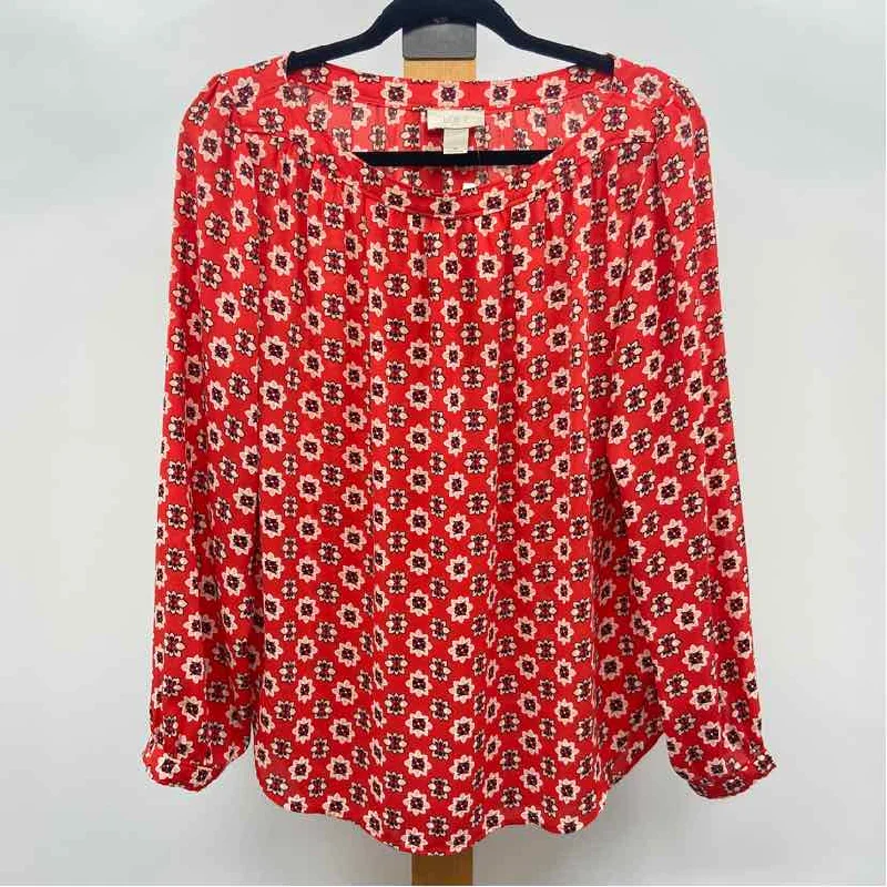 Loft Women's Size M Red Floral Long Sleeve Shirt