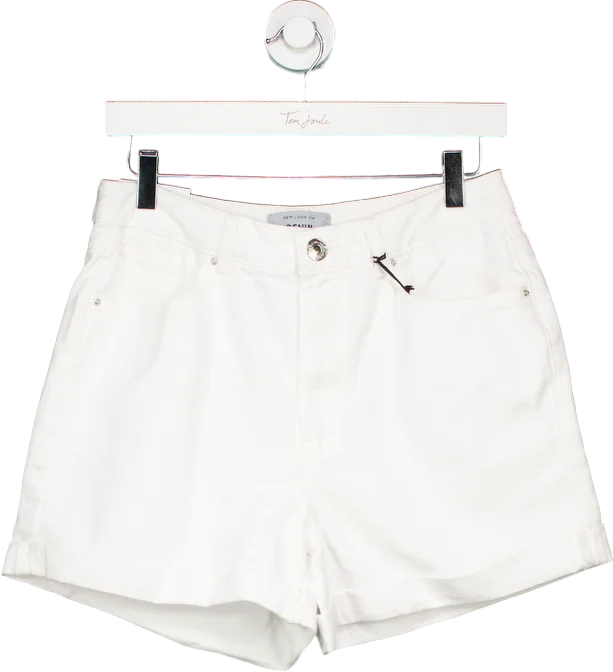 New Look White Denim Elephant Boyfriend Shorts UK 10