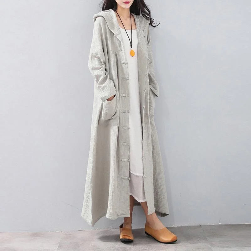 Fashion light gray maxi coat plus size clothing hooded cardigans Fine Button coats